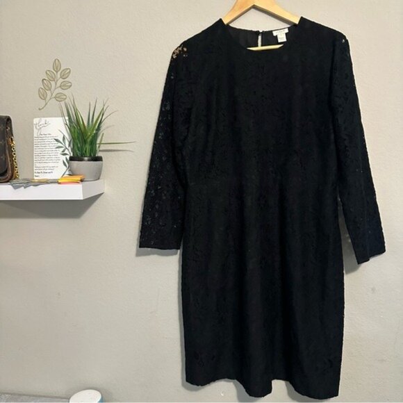 J.Crew Black Lace Cocktail Dress 12 Sheath Lined Classic Romantic Formal - Picture 2 of 12